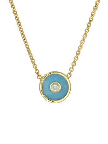 Mini Turquoise Compass Necklace - Yellow Gold