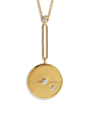 Signature Brushed Gold and Diamond Compass Yellow Gold Necklace