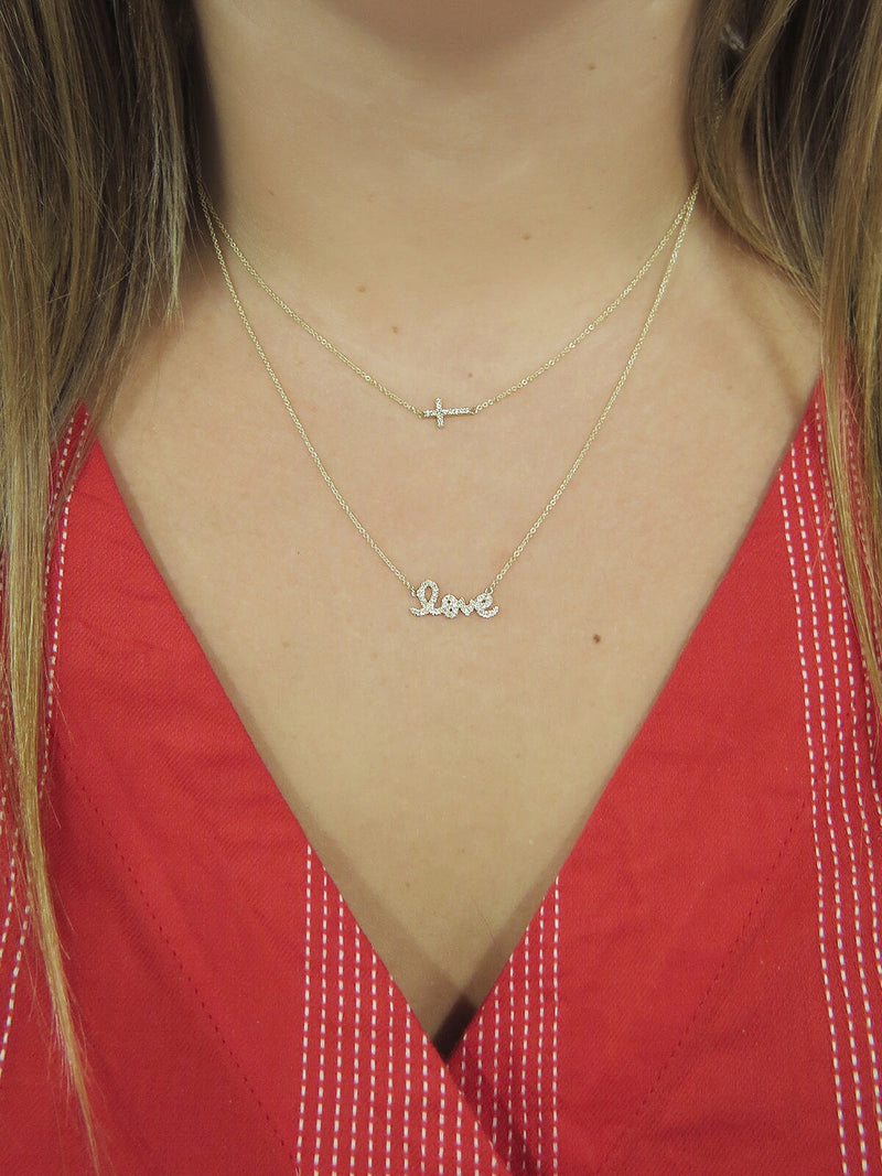 Diamond Script Love Necklace - Yellow Gold