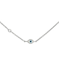 Mini Enamel Evil Eye Necklace - White Gold