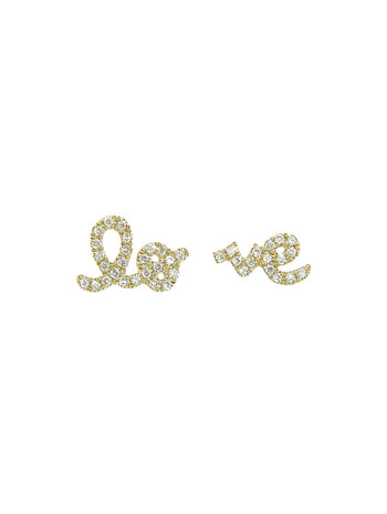 Diamond Split Love Stud Earrings - Yellow Gold