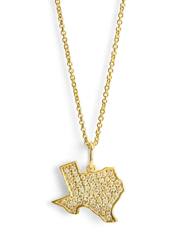 Diamond Texas Outline Yellow Gold Necklace