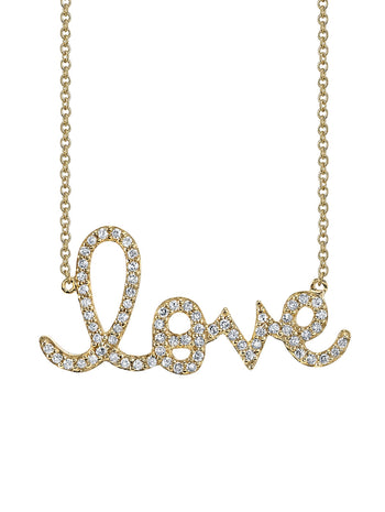 Large Diamond Love Script Necklace - Yellow Gold