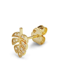 Tiny Monstera Leaf Yellow Gold Single Stud Earring