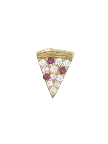 Diamond and Ruby Pizza Slice Single Stud Earring - Yellow Gold