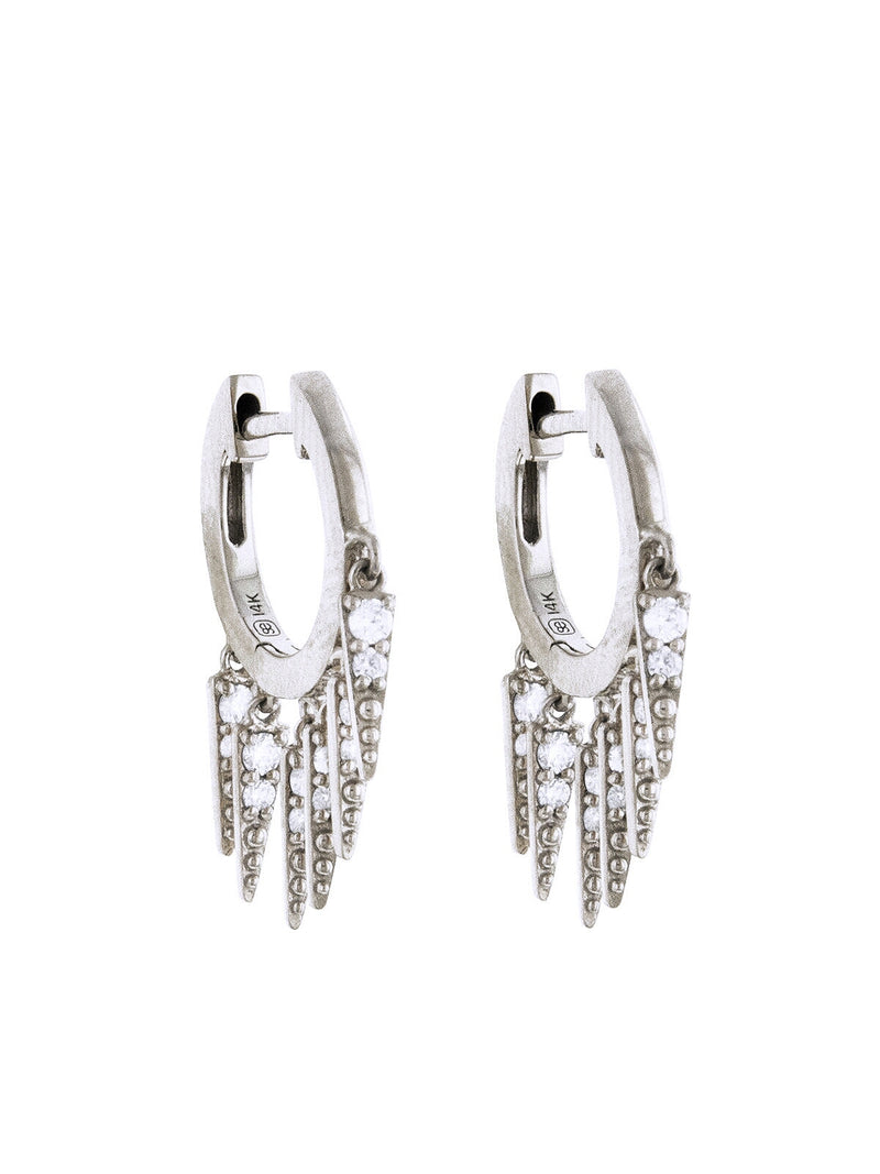 Large PavÃ© Fringe Huggie Hoop Earrings - White Gold