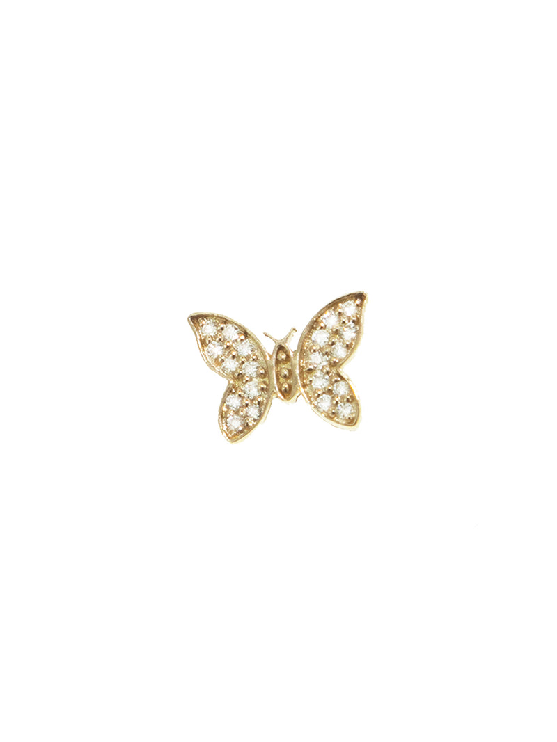 Tiny Diamond Pavé Butterfly Stud Yellow Gold Single Earring