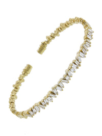 Small Flexible White Diamond Baguette Firework Bracelet - Yellow Gold