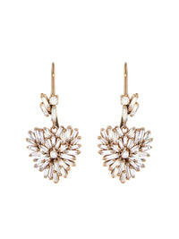 White Diamond Baguette and Round Heart Drop Earrings - Rose Gold