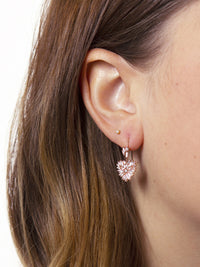 White Diamond Baguette and Round Heart Drop Earrings - Rose Gold