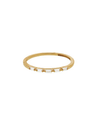 Baguette White Diamond Fine Firework Yellow Gold Ring