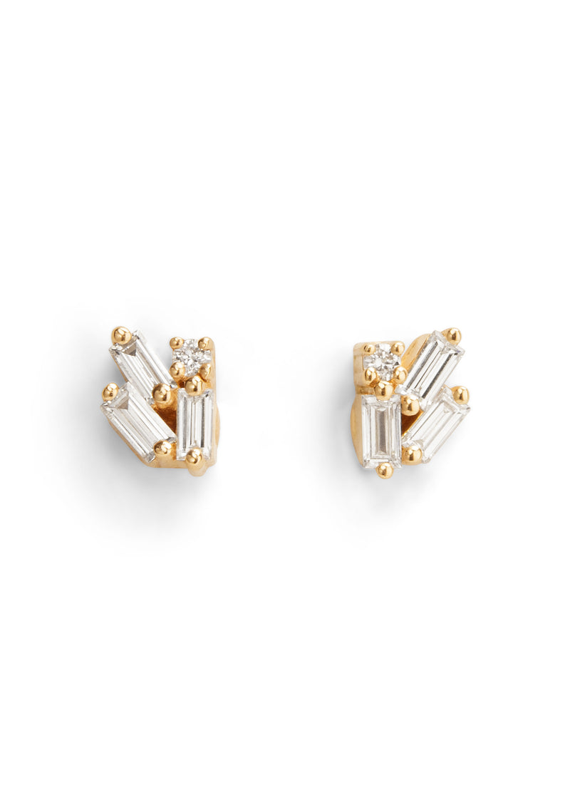 0.33 Diamond Cluster Firework Stud Yellow Gold Earrings