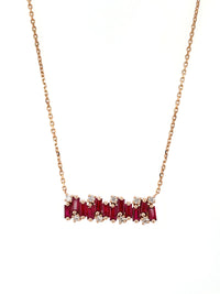 Ruby Baguette and Round Diamond Rose Gold Necklace