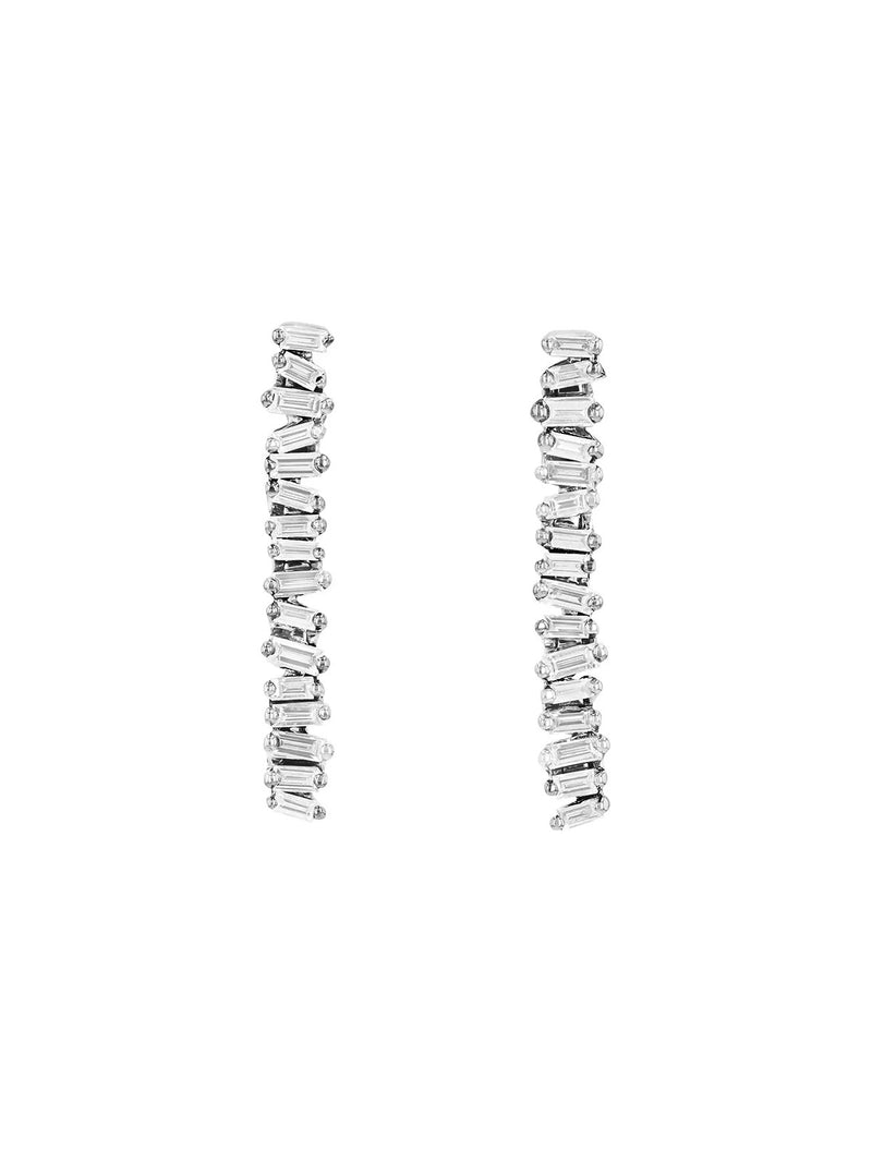 Linear Baby Tennis White Gold Drop Earrings