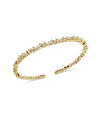 Small Uneven Princess Cut Thin Yellow Gold Bangle Bracelet