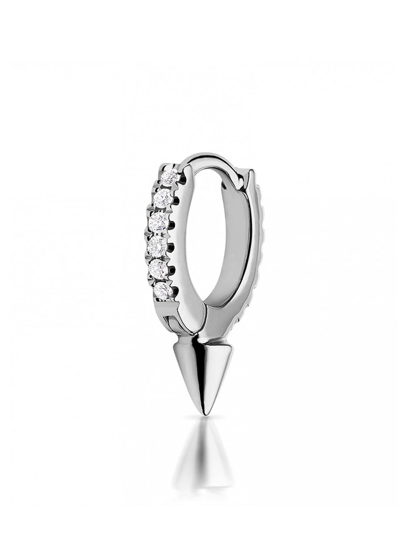 6.5mm Single Spike Diamond Eternity Single Hoop Earring - White Gold