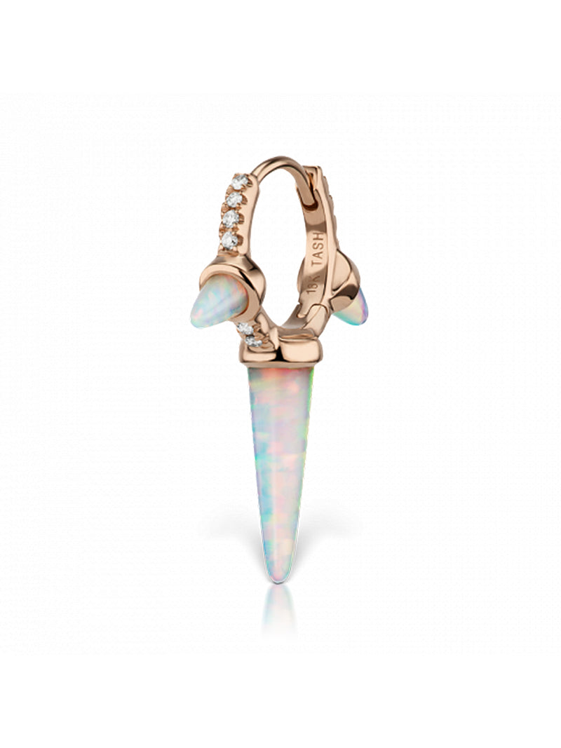 8mm Opal Triple Spike Diamond Rose Gold Eternity Single Hoop Earring