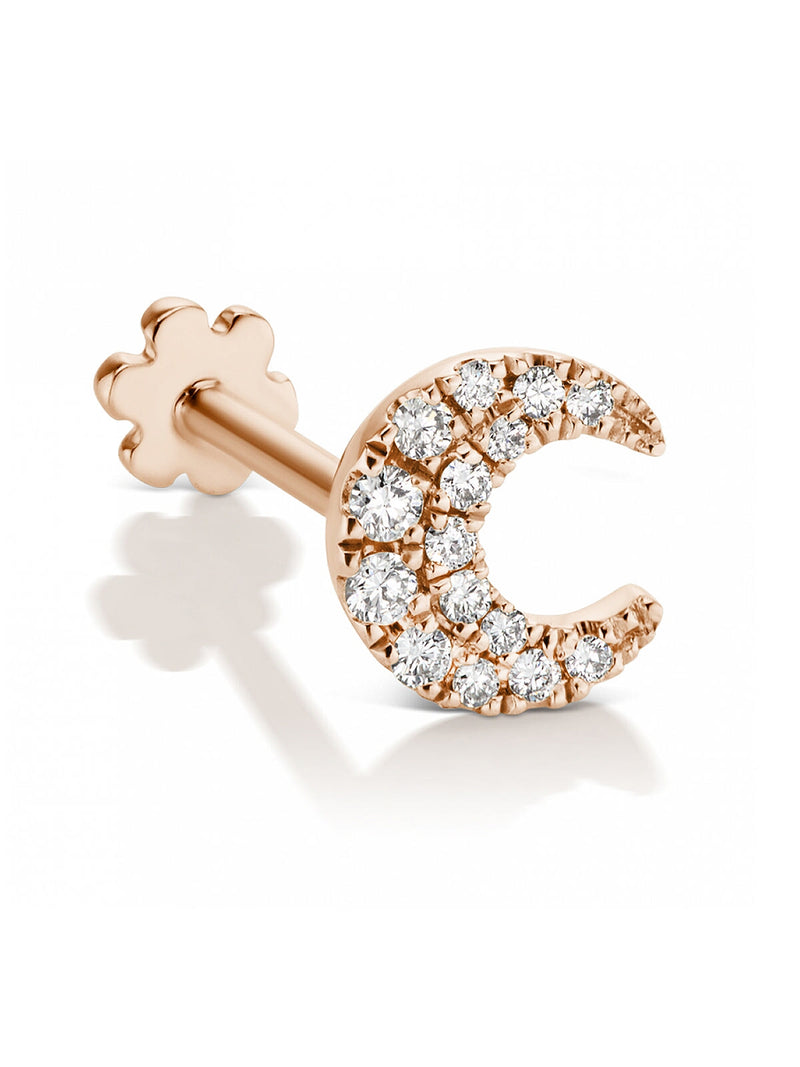 Large Rose Gold Diamond Moon Threaded Single Stud Earring | Maria Tash