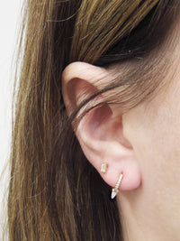 6.5mm Single Opal Spike Diamond Eternity Yellow Gold Hoop Earring