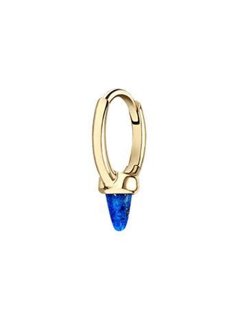 8mm Non-Rotating Lapis Spike Yellow Gold Single Hoop Earring