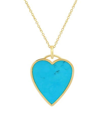 Turquoise Inlay Heart Yellow Gold Necklace