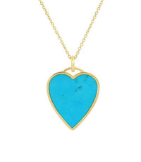 Turquoise Inlay Heart Yellow Gold Necklace