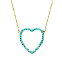 Turquoise Large Open Heart Yellow Gold Necklace